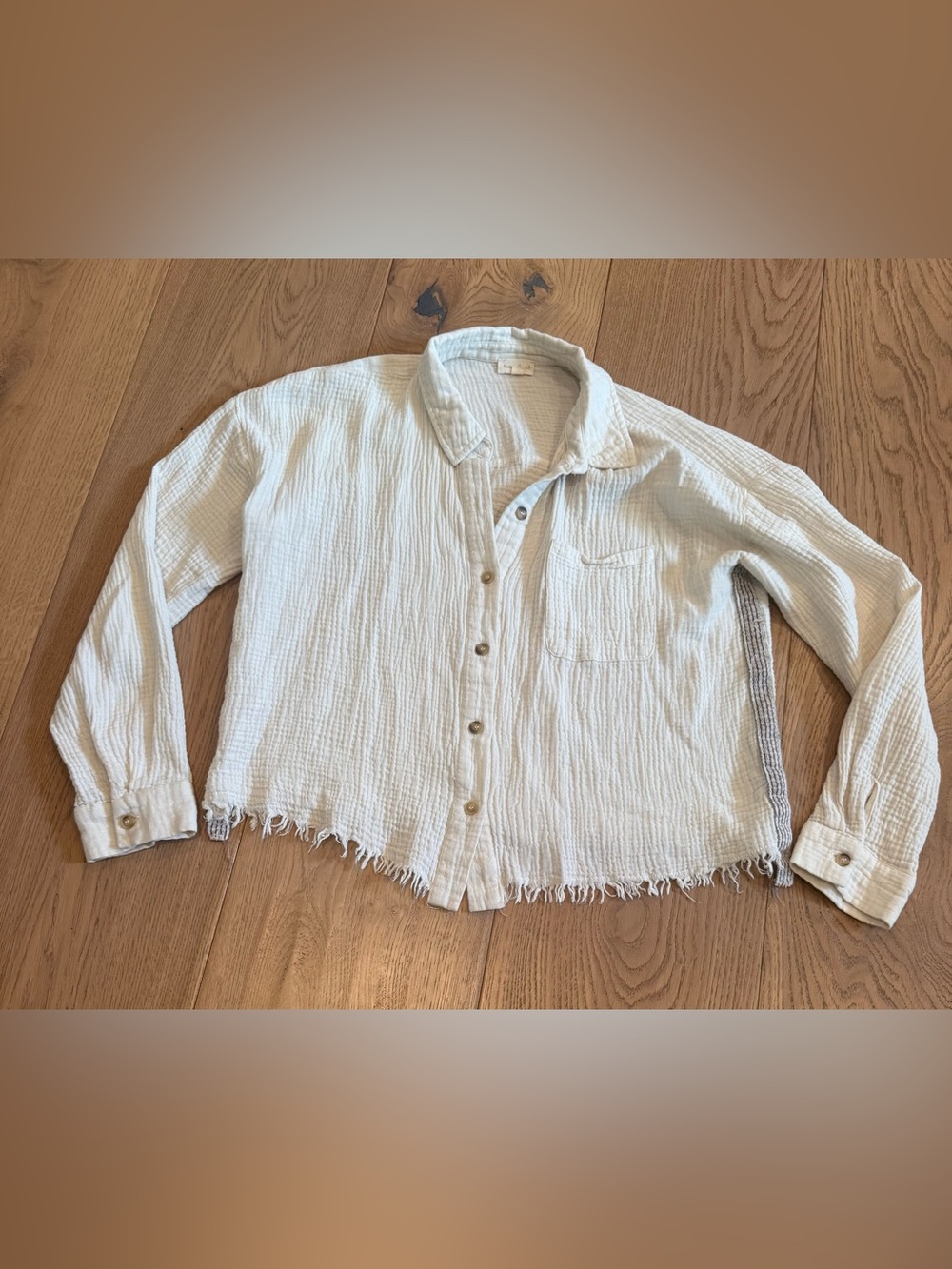 Gauze Frayed Hem Button Down Size Medium